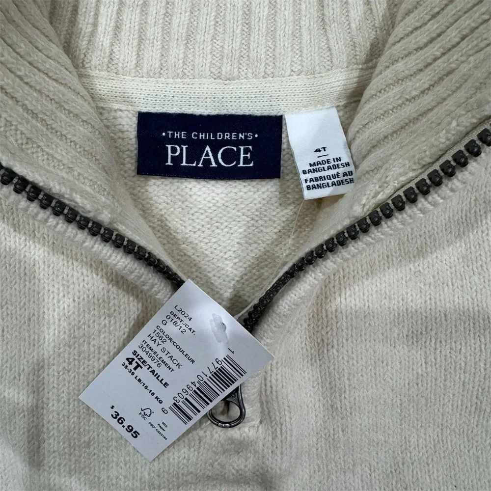 The Children’s Place Boys Half-Zip Sweater 4T Cream Knit Pullover NWT - Picture 3 of 5